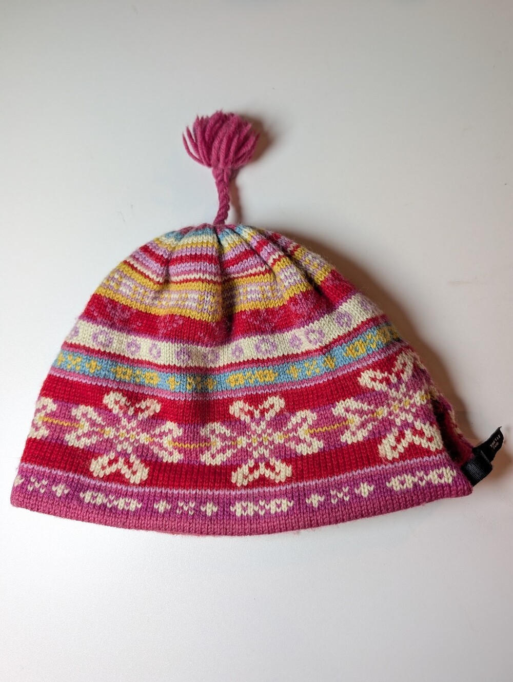 Vintage Turtle Fur Knit Beanie Hat Adult Tassel Pastel Wool Blend Soft Fair Isle